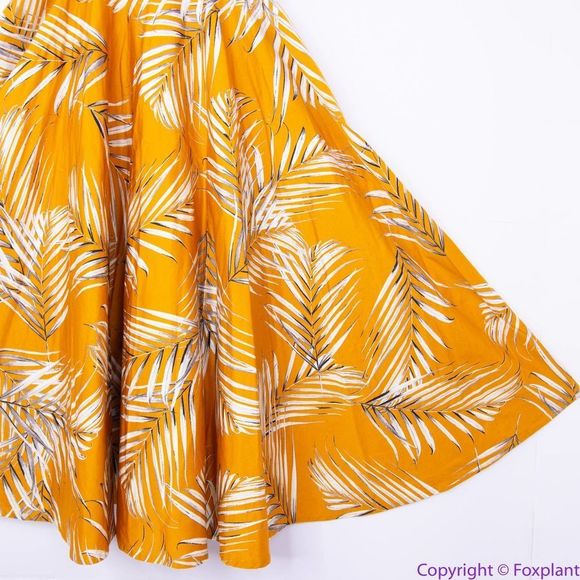 NEW White House Black Market gold Palm-Print Midi Dress with pockets, 8 - Picture 5 of 15